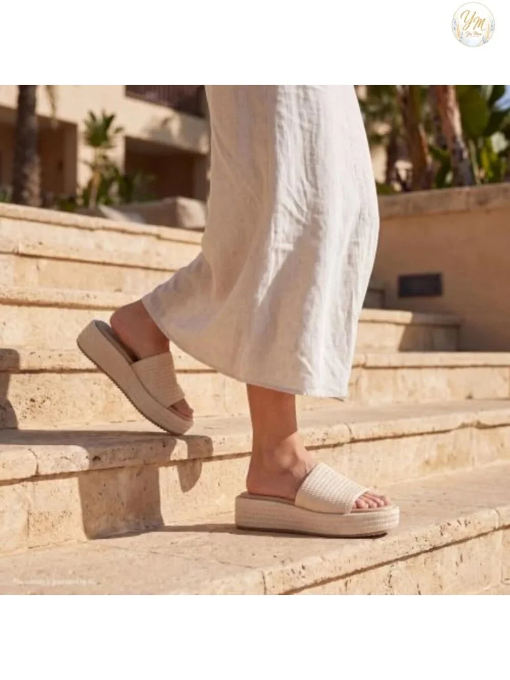 Raffia Platform Sandals Women Espadrille Slides Woven Straw Wedge Slip On